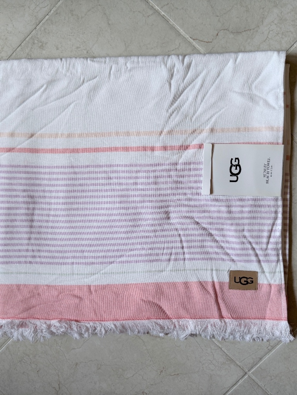 UGG Sunlit Striped Beach Towel 40"x72" in Beverly Pink
